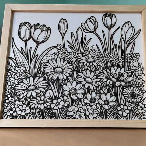 Painting new with laser engraved wooden frame