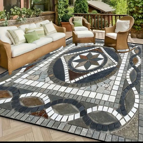 Rug new with elegant marble geometric pattern, washable polyester fiber