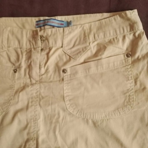 Women's mini skirt used, beige-yellow denim fabric, size L