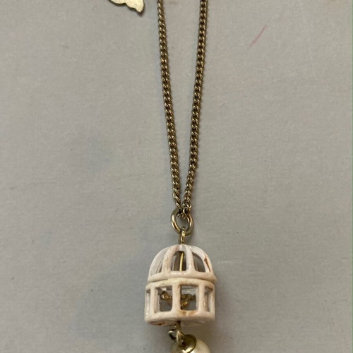 Pendant necklace cage used with bird and pearl Accessorize