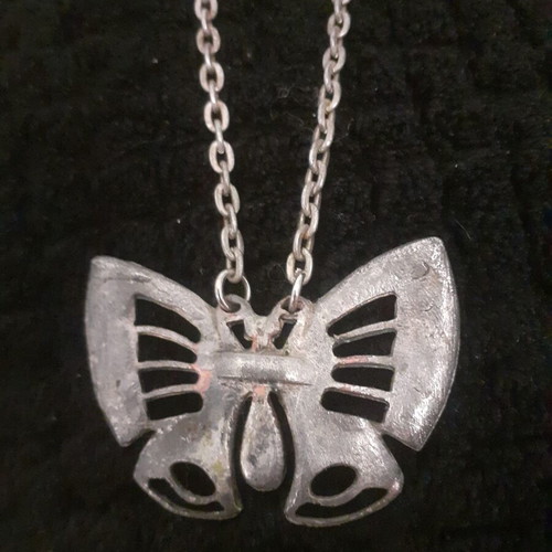 Vintage butterfly pendant used, metal, 1970s