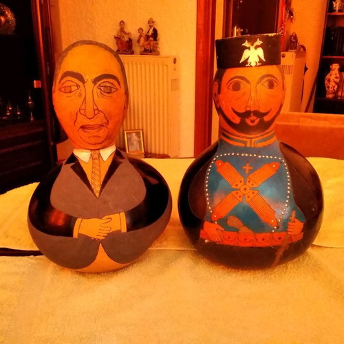 Painted pumpkins used, set of two, height 30x22 cm