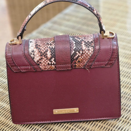 Aldo Crossbody Bag Like New Burgundy Eco-Leather with Snake Print