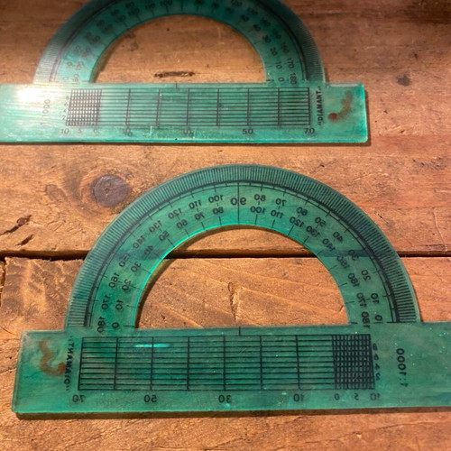 Diamant protractors used, pack of 4, transparent green