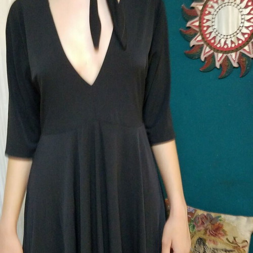 Zara black dress XL with deep neckline and neck tie, new