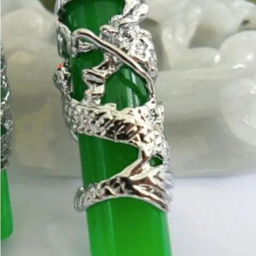 Chinese Necklace with Malaysian Jade Green Dragon New, Polished Tibetan Silver