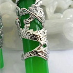 Chinese Necklace with Malaysian Jade Green Dragon New, Polished Tibetan Silver