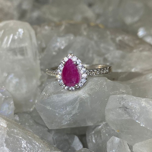 Silver ring with natural ruby and moissanite, new