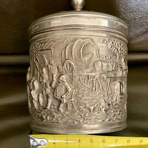 Spice jar with lid used, silver-plated, vintage from Holland