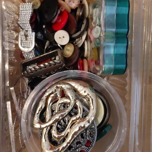 Collection of small and large buttons, beads and iron buttons
