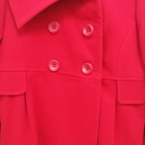 Red half coat with waist buttons, size M