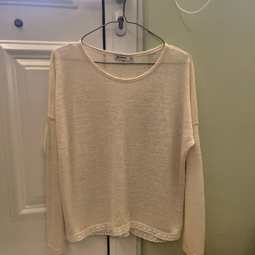 Beige Stradivarius blouse size S like new with lace detail