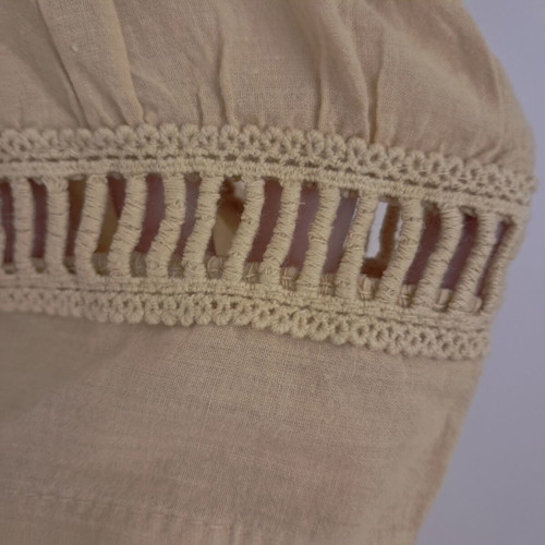 Boho Mustard Blouse with Embroidered Butterflies and Lace, Like New