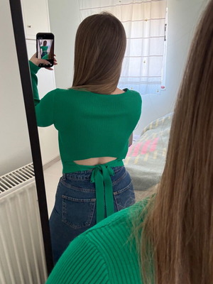 Green long-sleeve blouse with back opening new, size S