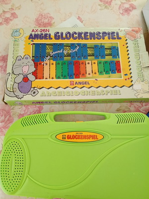 Metallophone used children's musical instrument in case
