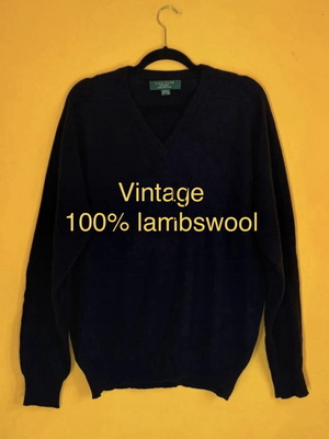 Alan Paine x Meddens vintage ανδρικό πουλόβερ από μαλλί αρνιού σε navy, L/XL