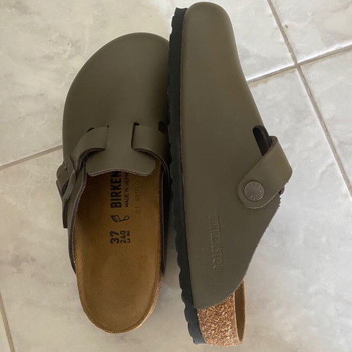 Birkenstock Boston mules, concrete gray leather