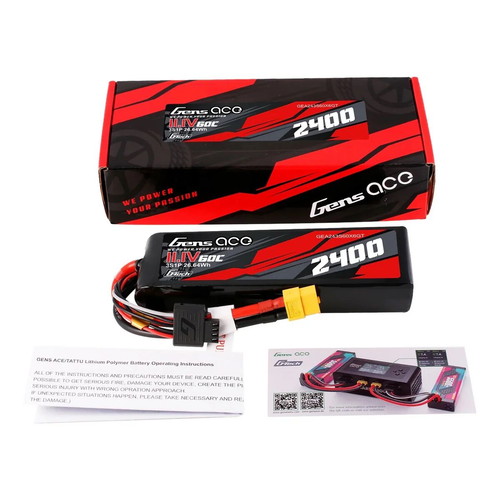 Gens ace G-Tech 2400mAh 11.1V 60C 3S LiPo battery like new with XT60