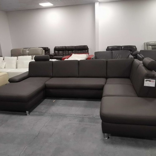 Brown-gray leather corner sofa CARO new with storage function