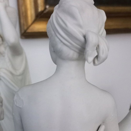 Bisque porcelain statue with satyr theme like new, height 35cm