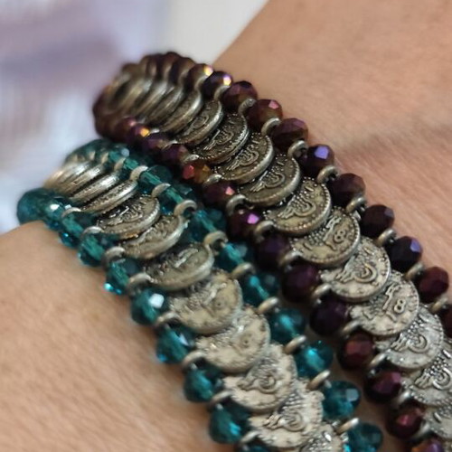 Vintage bracelets used, purple and turquoise, set of 2