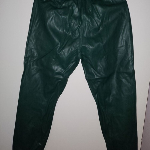 Green faux leather pants with elastic waist and ankle, like new