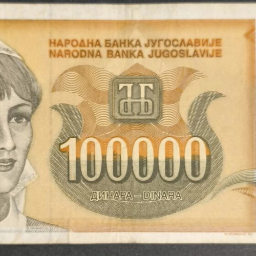 Yugoslavia 100,000 Dinara 1993 banknote used