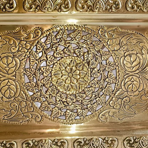 Old Bronze Plate with Relief Designs – Collectible Piece