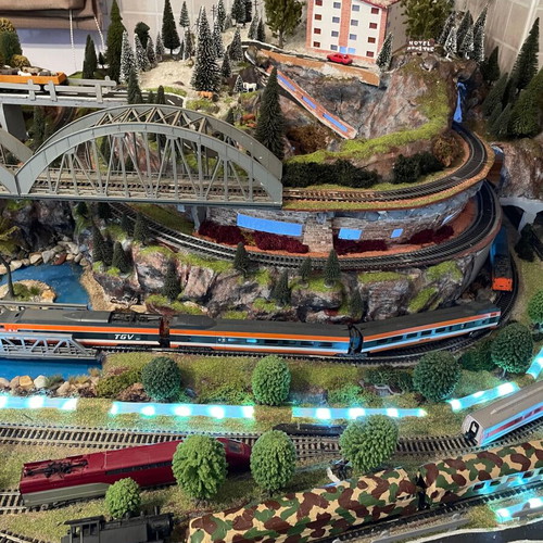 Two-Story Handcrafted Train Model with Lighting and Controls