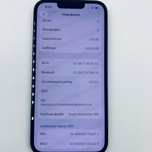 iPhone 13 128GB refurbished, black, 100% battery with charger and cable