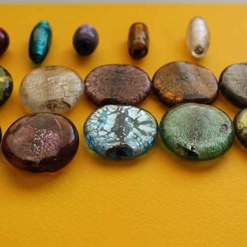 Glass beads set of 15, various sizes for jewelry making