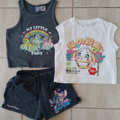 Zara girls' set with My Little Pony and Stitch tops and shorts, 13-14 years