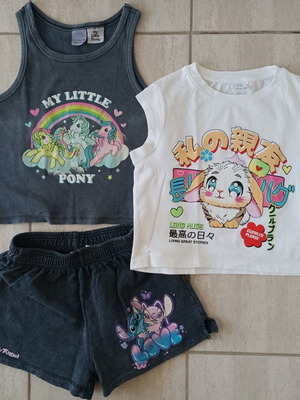 Zara girls' set with My Little Pony and Stitch tops and shorts, 13-14 years