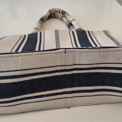 Mango striped canvas tote bag, navy blue and cream