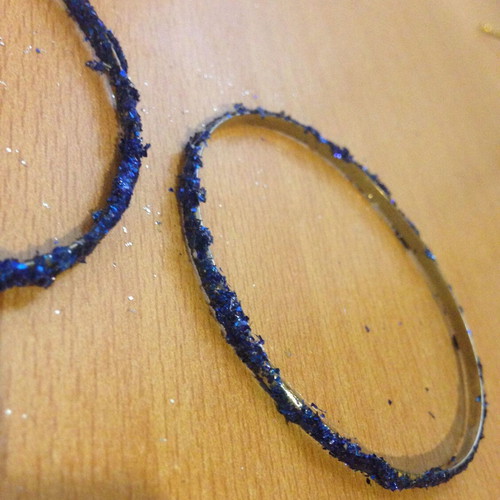 Handmade bracelets hoops with blue glitter, used, set of 2