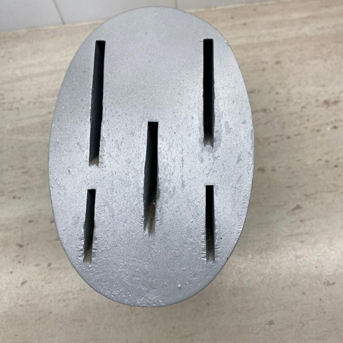 Cook wooden knife block used, silver metal color