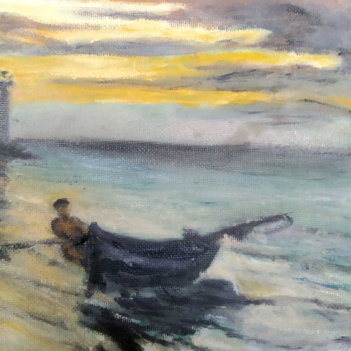 Painting new, copy of Hauling a Boat Ashore Honfleur 1864 Claude Monet