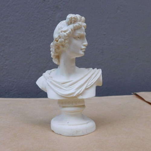 Decorative Apollo Bust used, 11.5 cm, alabaster-style resin