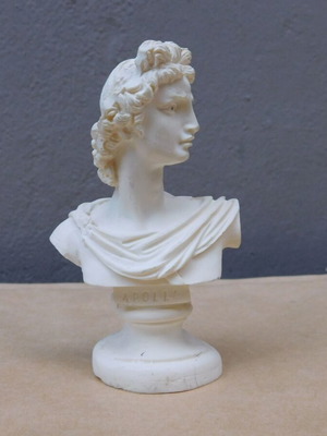 Decorative Apollo Bust used, 11.5 cm, alabaster-style resin