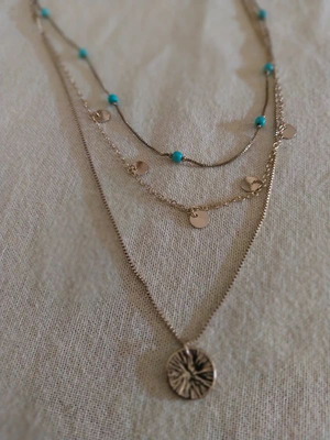 Layering necklace gold with turquoise beads new
