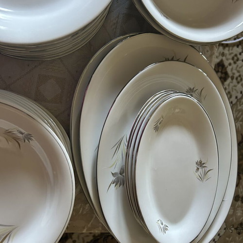 Candia porcelain dinnerware set used, 12 plates and assorted pieces