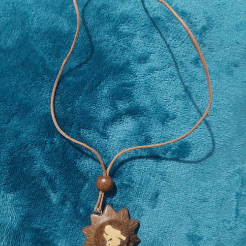 Native design necklace used, brown, wood