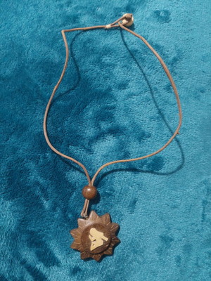 Native design necklace used, brown, wood