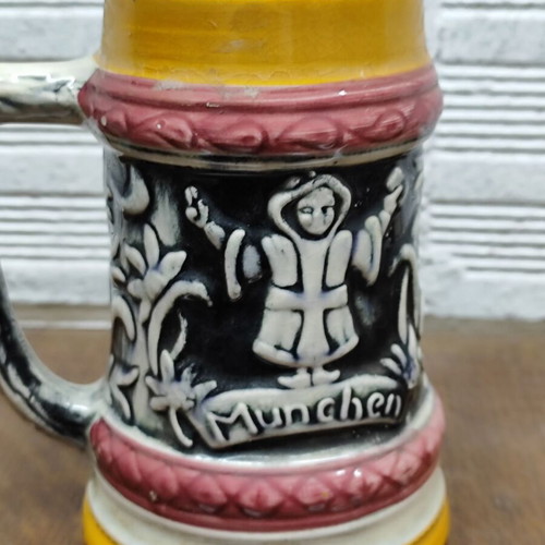 Vintage German Beer Stein ceramic used with embossed traditional design