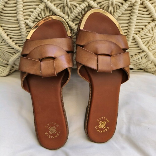 Tsakiris Mallas leather sandal like new with gold detail