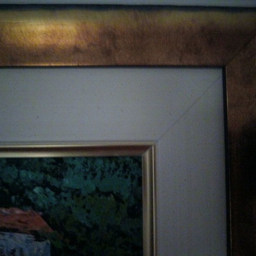 Landscape painting like new with golden frame, large size