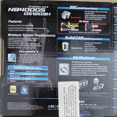 MSI N8400GS graphics card sealed, new
