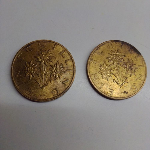 1 Schilling Republik Österreich used, 2 pieces 1990-1991