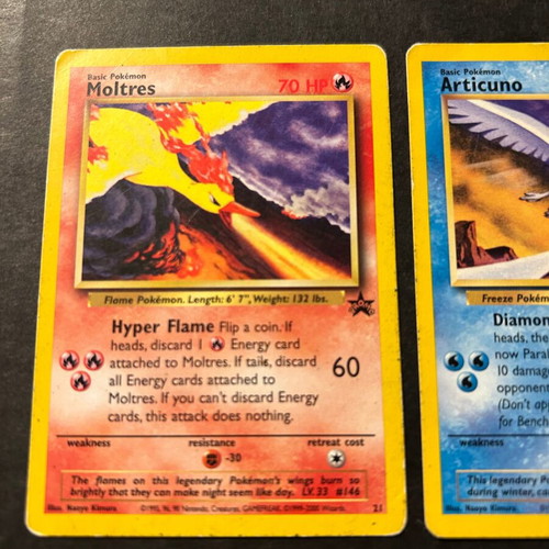 Pokémon cards Moltres Zapdos Articuno Wizards Black Star promos used