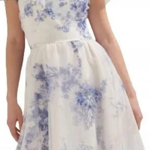 Romantic cocktail mini dress used, white and blue, size XS